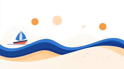 Experience the essence of summer with this minimalistic poster featuring serene sea waves, a yacht, and sandy beaches. Perfect for vacation vibes