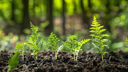 07231249 612. High-resolution image of delicate young fern leaves growing in a woodland setting, with clear focus on the fresh greenery and open space for text or design