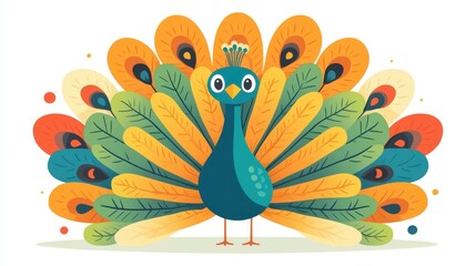 Obraz premium A minimalist vector of a peacock with a vibrant feather display, using a simple color palette for modern appeal.