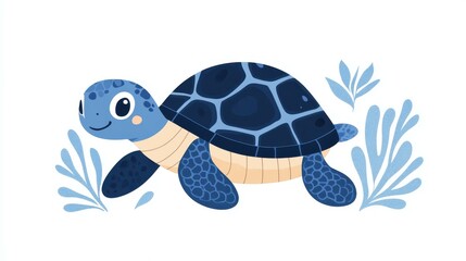 Add a splash of color to your designs with this charming Boho turtle clipart, featuring a handdrawn, flatstyle ocean animal.