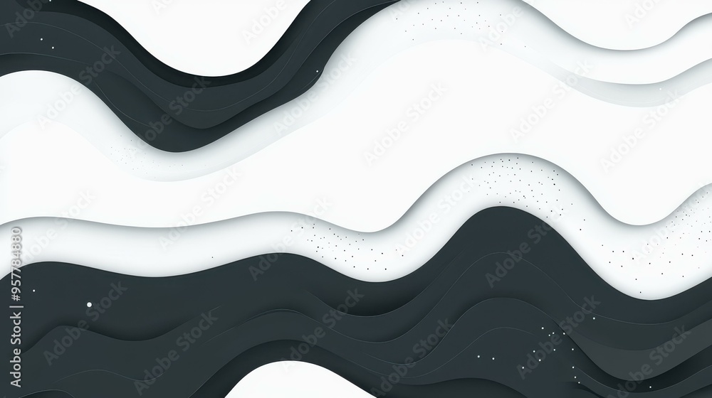 Poster explore a sleek abstract grey and white background featuring dynamic waves and a modern tech network