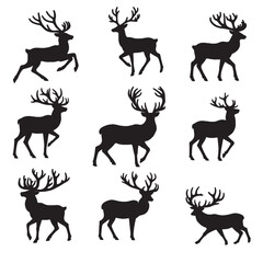 set of deer silhouettes on white	
