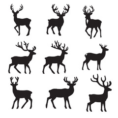 set of deer silhouettes on white	
