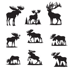 set of deer silhouettes on white	
