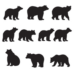 set of bears silhouettes on white	
