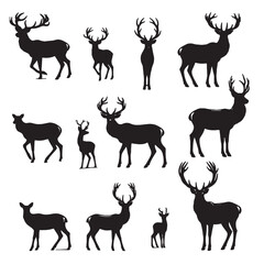 set of deer silhouettes on white	
