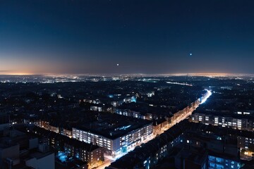Naklejka premium Nighttime Urban Landscapes and Celestial Wonders of Twilight Earth