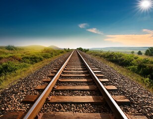 Fototapeta premium Railroad tracks in the middle of nowhere leading to the horizon