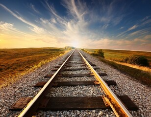Fototapeta premium Railroad tracks in the middle of nowhere leading to the horizon