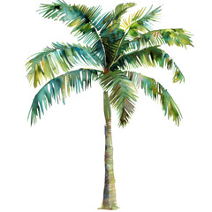 Naklejka premium A Lush, Tropical Palm Tree Standing Tall, Its Vibrant Green Fronds Reaching Towards The Sky, Symbolizing Nature’s Beauty And Serenity In A Perfect Tropical Paradise Setting.