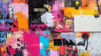 Fototapeta premium A textured wall covered in abstract graffiti and street art, bursting with colorful urban expression.