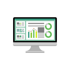 グラフ資料が表示されたパソコンモニターのイラスト