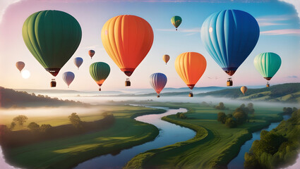 Fototapeta premium Winding River and Rising Balloons