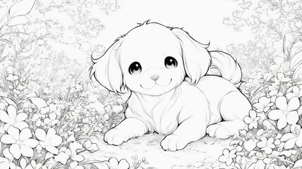 可愛い子犬の塗り絵1