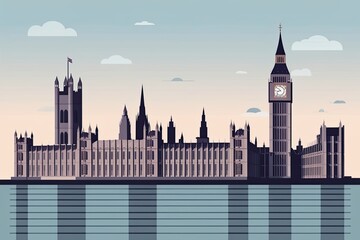 Obraz premium Minimalist Illustration of London's Houses of Parliament and Skyline Design