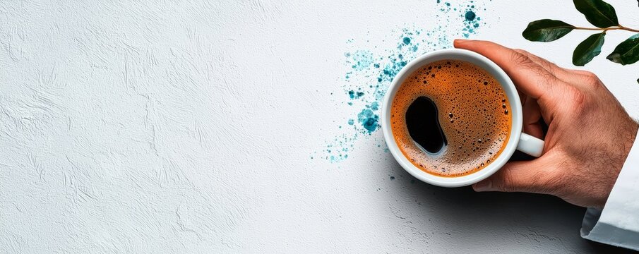 Medical professional grabbing a quick coffee between appointments, soft watercolor style, brief moments of relaxation.