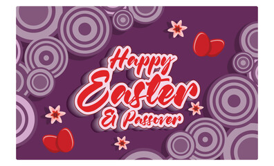 Happy Passover to Christians. Passover decoration of eggs and flowers. Passover Day concept. Flat vector illustration.