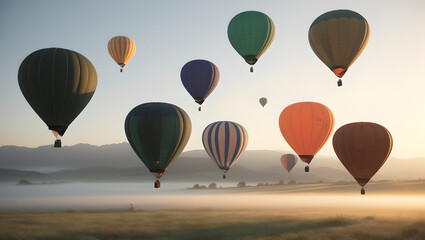 Fototapeta premium Illuminated Skies: Balloons in the Morning Fog