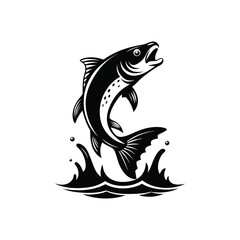 Bait fish jumping from water concept vector, silhouette, logo design on white background 