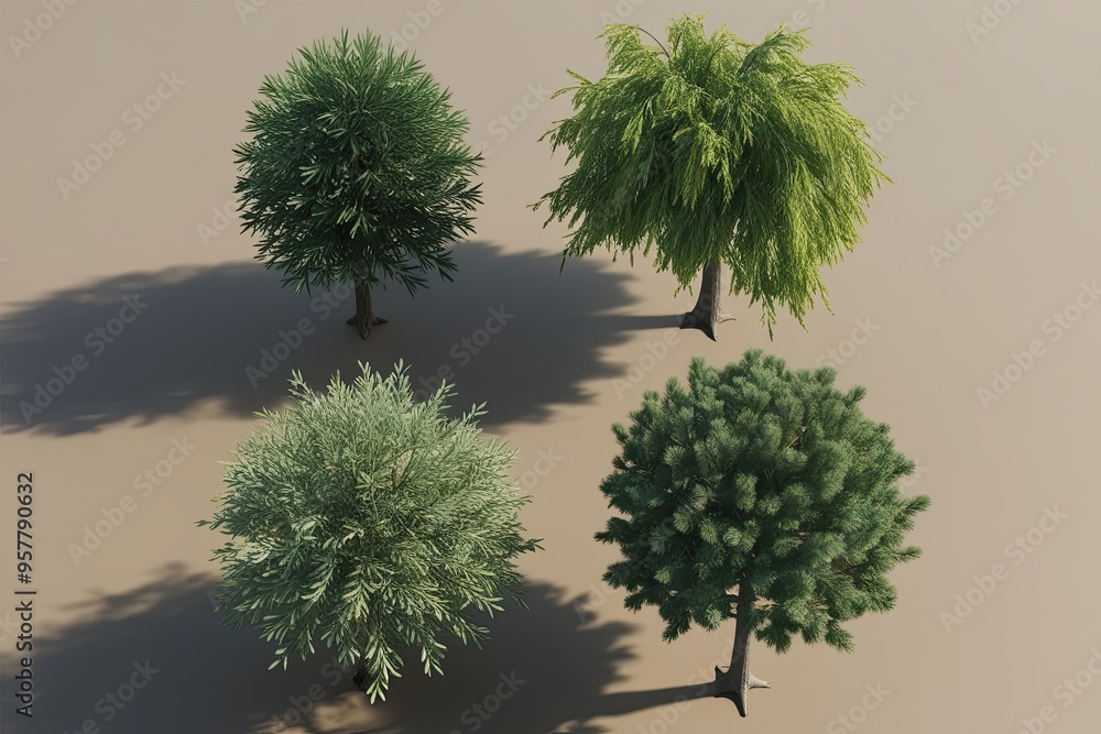 Aufkleber 3d top view tree illustration collection of pinus pinaster willow and loblolly pine for digital desi
