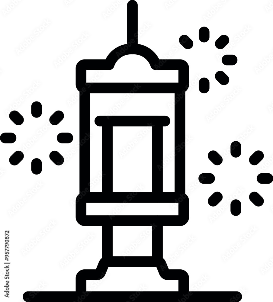 Poster simple line drawing of a traditional turkish wishing column with fireworks exploding in the backgrou