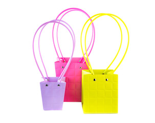 Plym package bags for flowers made of corrugated cardboard on white background