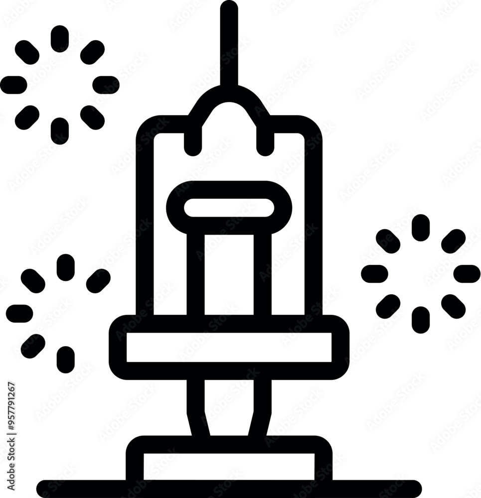 Poster Line vector icon of a drop tower attraction with fireworks exploding in the background