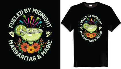 Fueled By Midnight Margaritas & Magic Halloween T Shirt Design