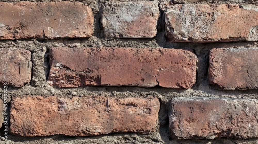 Poster a close-up of a brick texture with visible mortar joints and surface imperfections, emphasizing the 