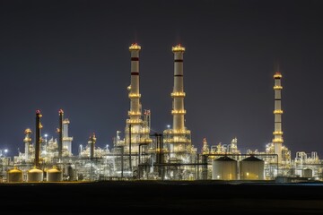 Fototapeta premium Captivating Nighttime Illumination of Oil Refineries and Petrochemical Facilities