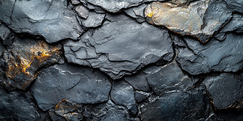 Close-up of a dark, textured stone wall. The natural patterns and crevices add depth and intrigue.