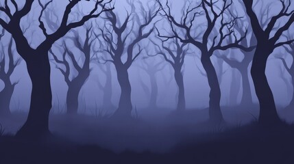 Silhouettes of Trees in a Foggy Forest.