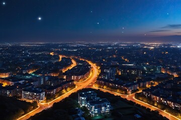 Fototapeta premium Nightfall on Earth Urban Lightscapes and Stars in the Sky