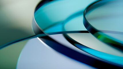 Abstract futuristic background with glass shapes in green and blue colors. Modern design technologies