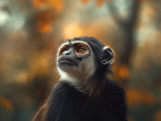 Obraz premium Majestic Black and white Colobus Monkey, Colobus guereza, close up with detailed fur in a forest