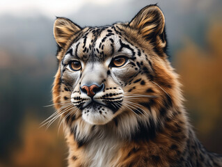 Fototapeta premium Snow Leopard, Panthera uncia, Ounce Close Up Portrait in Mountain Habitat