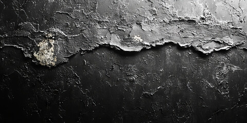 Fototapeta premium A textured black wall with peeling paint creates an abstract background.