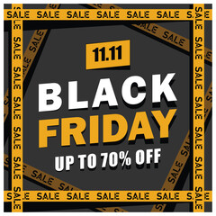 Yellow ribbon for November's Black Friday sale. Yellow and white colors on a black background. Black Friday sale concept. Flat vector illustration.