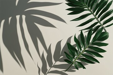 Obraz premium Chic Tropical Leaves Shadow Overlay on Minimalist Background for Fresh Aesthetic and Creative Design
