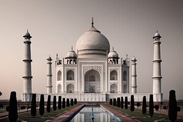 Fototapeta premium Minimalist Double Exposure Artwork of the Taj Mahal, Iconic Historical Landmark in India