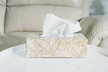 Tissue box and cotton swab in the living room