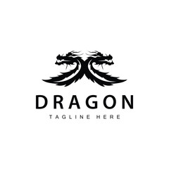 Black silhouette design simple dragon logo animal legend template illustration