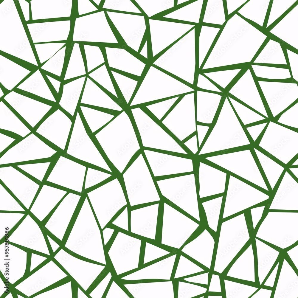 Poster emerald mosaic: a repeating pattern of sharp, geometric shapes in vibrant green on a clean white bac