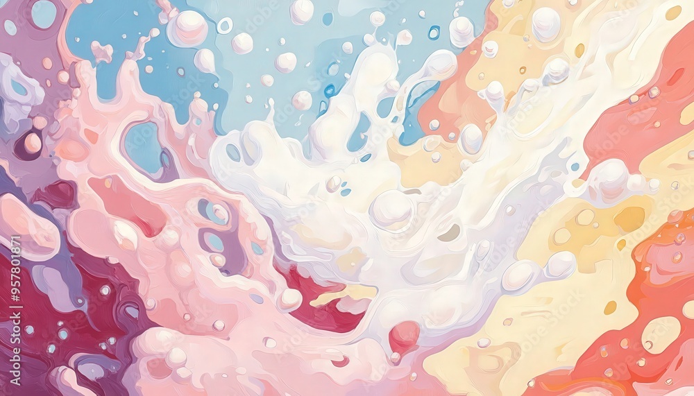 Poster abstract splash of colors in pastel tones, creating a dreamy and fluid visual perfect for artistic p