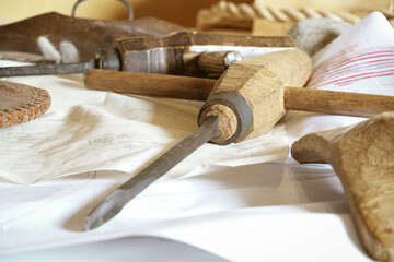 Working desk in the shipyard, Shipbuilding tools