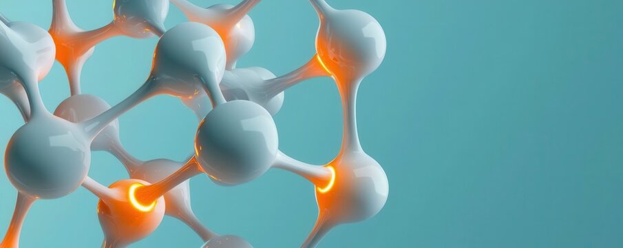 Acidic molecule structure, vivid visualization with glowing bonds, 3D illustration