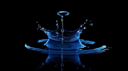 Blue water drops falling on a black background.