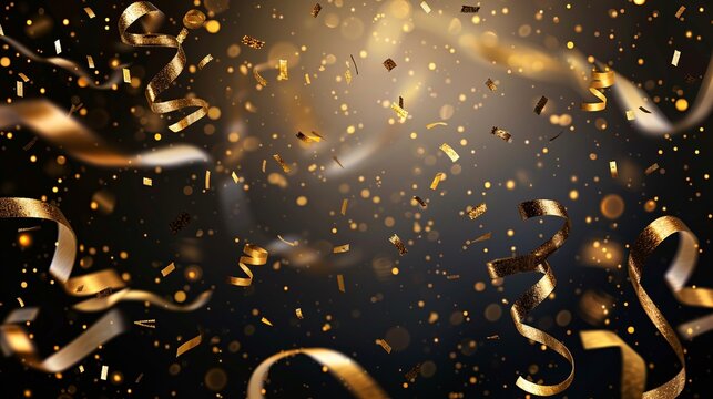 07240954 10. Shiny gold confetti with a luxurious foil finish, isolated on a transparent background, showcasing flying sparkle elements and flowing serpentine streamers, perfect for a VIP celebration