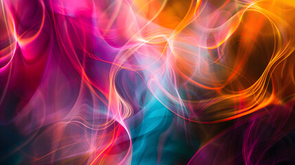 A colorful, swirling background with a purple and orange flame