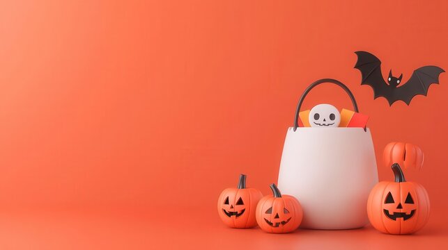 Halloween party favors, branded products at a business event, 3D illustration